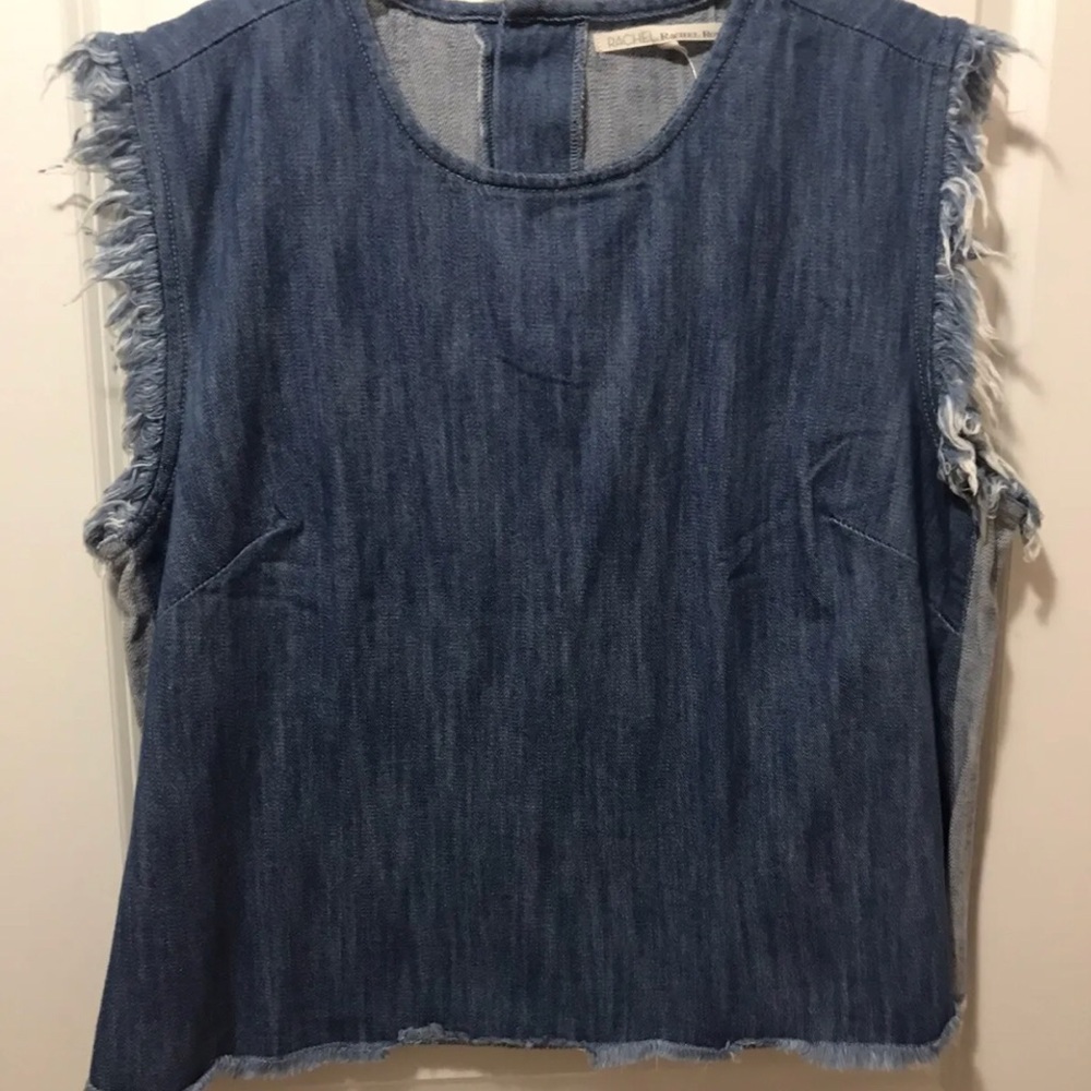 RACHEL ROY Sleeveless Denim Shirt 2X Distressed Frayed, Plus Size 18-20